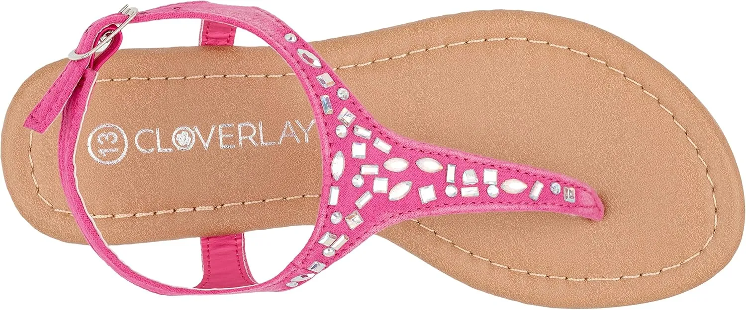 CLOVERLAY Girls Sandals Kids Gladiator Strappy Rhinestone Glitter Flat Sandals