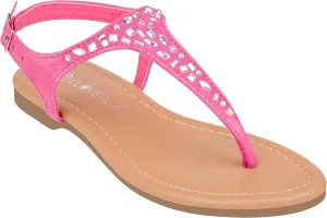 CLOVERLAY Girls Sandals Kids Gladiator Strappy Rhinestone Glitter Flat Sandals