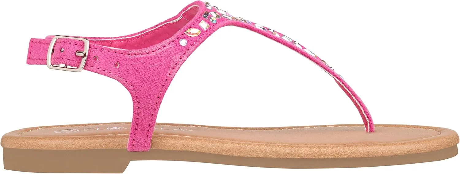 CLOVERLAY Girls Sandals Kids Gladiator Strappy Rhinestone Glitter Flat Sandals