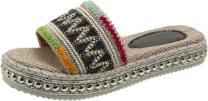 Comfortable Flat Sandal for Women Summer Retro Color Blocking Bohemian Thick Bottom Sandals Size 11 Women Sandals Flat