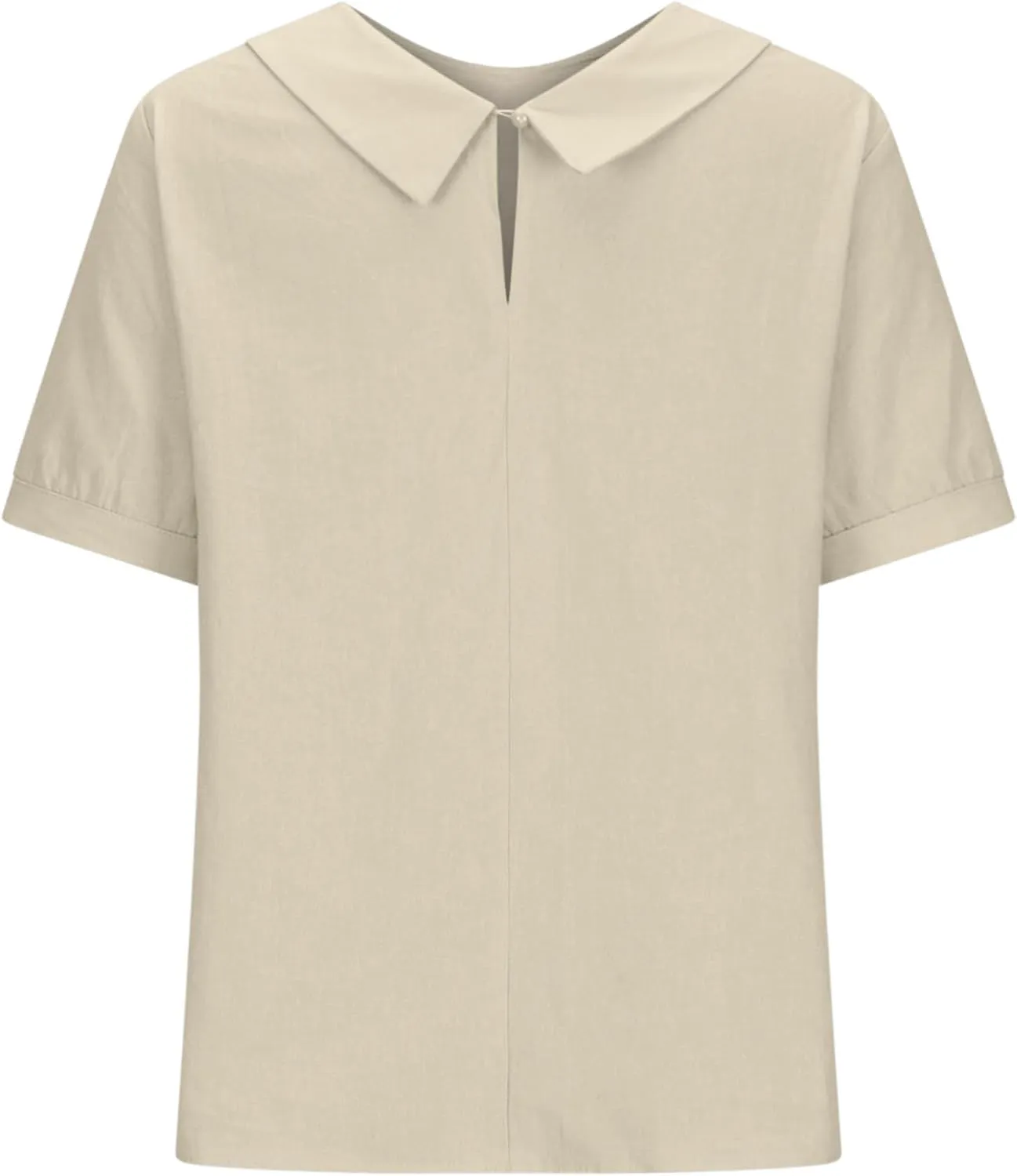 Cotton Linen Shirts for Women Summer Casual Short Sleeve T Shirt Comfy Loose Women's Lapel Pullover Tops