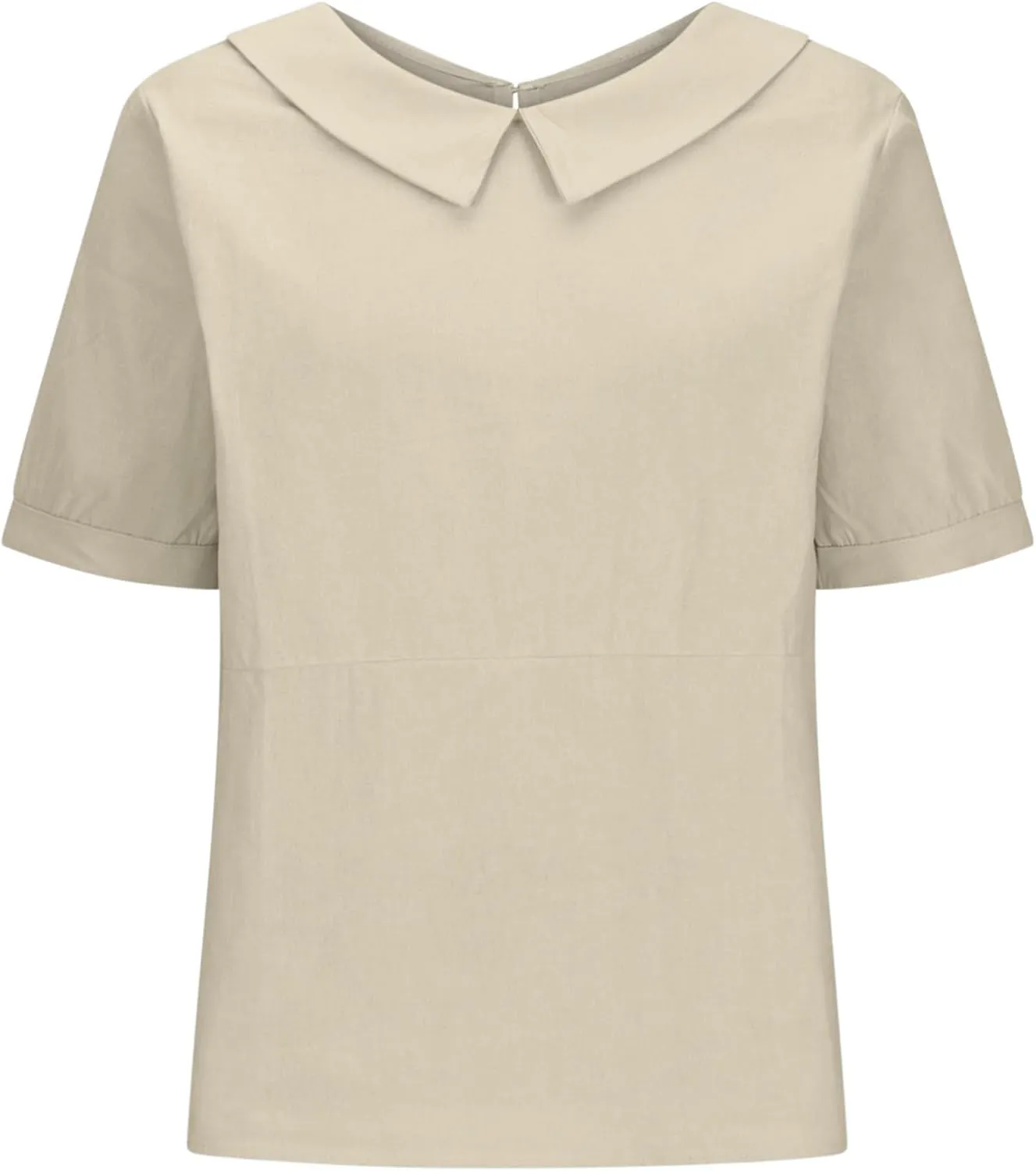 Cotton Linen Shirts for Women Summer Casual Short Sleeve T Shirt Comfy Loose Women's Lapel Pullover Tops