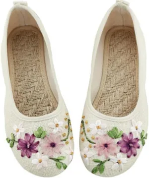COVOYYAR Women's National Style Embroidered Flower Ballet Flats Slip On Shoes
