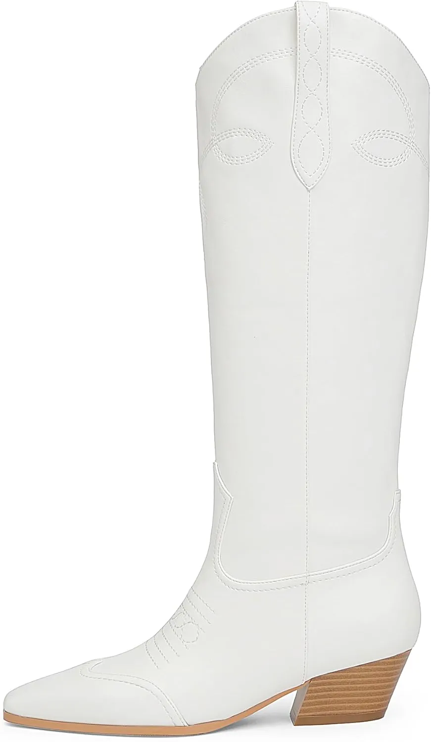 Cowgirl Boots for Women Square Toe Western Cowboy Boots Knee High Chunky Heel Pull On Tall Boots