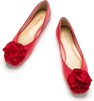 C.Paravano Ballet Flats for Women | Womens Flats Shoes | Square Toe Flats| Women's Flats | Slip On Dress Shoes | Flower Shoes