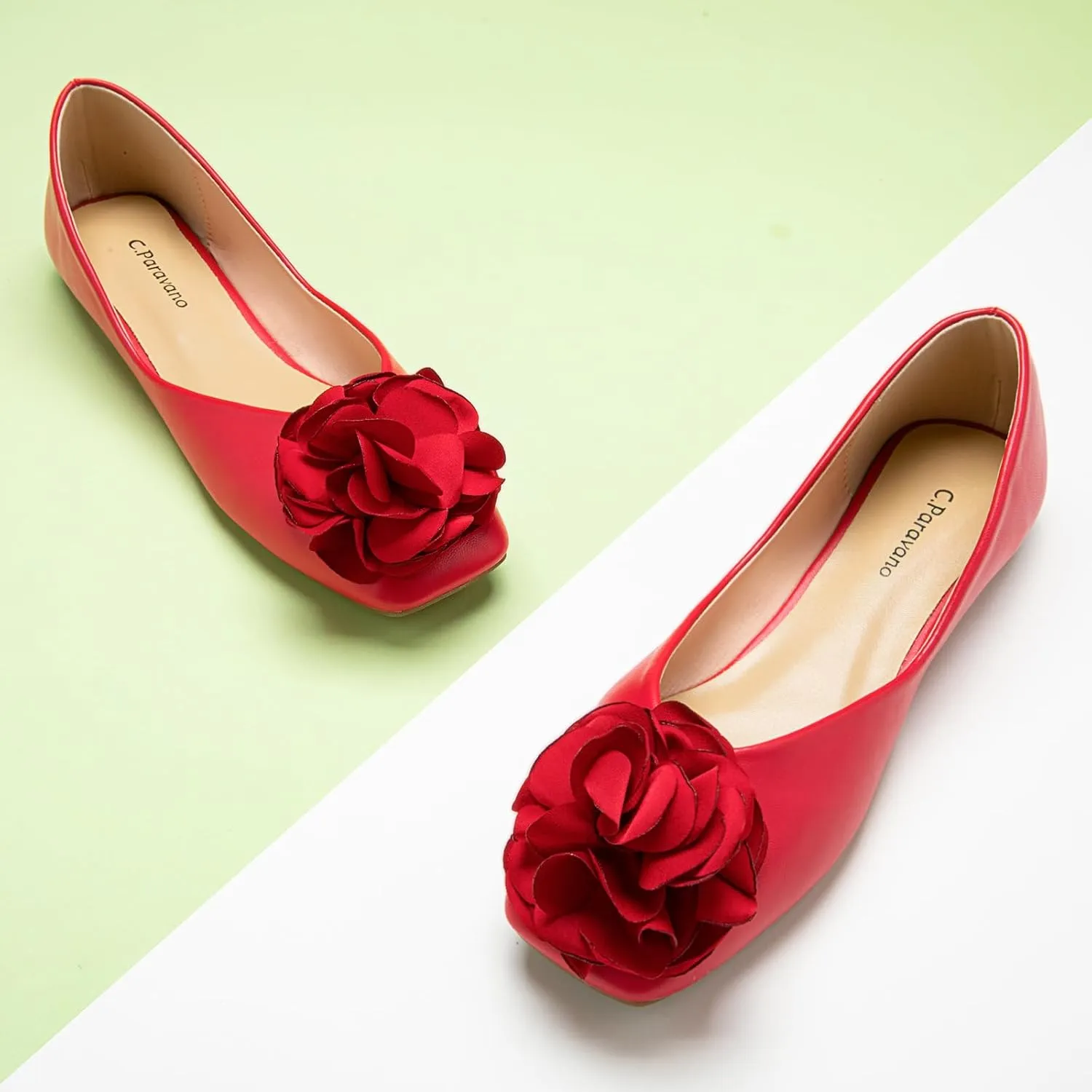 C.Paravano Ballet Flats for Women | Womens Flats Shoes | Square Toe Flats| Women's Flats | Slip On Dress Shoes | Flower Shoes