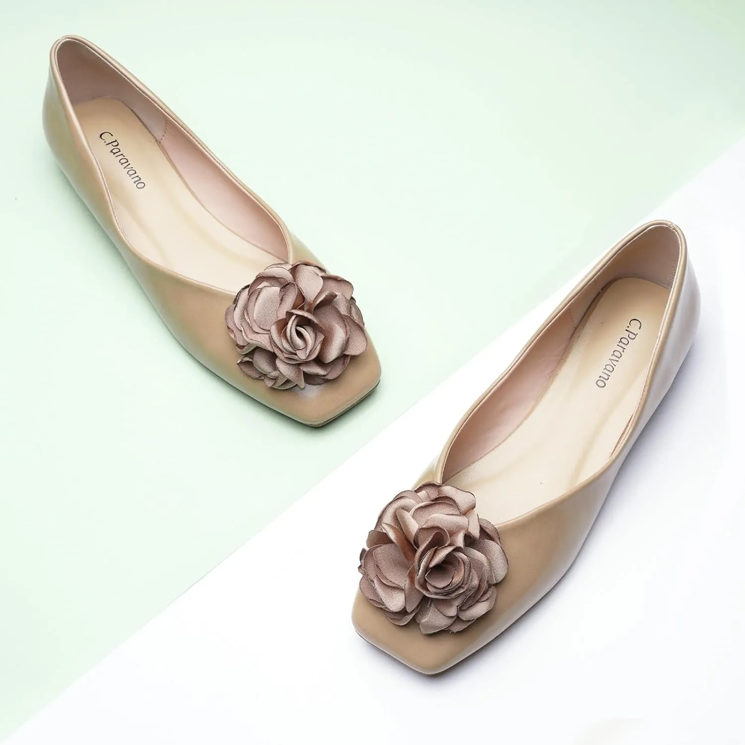 C.Paravano Ballet Flats for Women | Womens Flats Shoes | Square Toe Flats| Women's Flats | Slip On Dress Shoes | Flower Shoes
