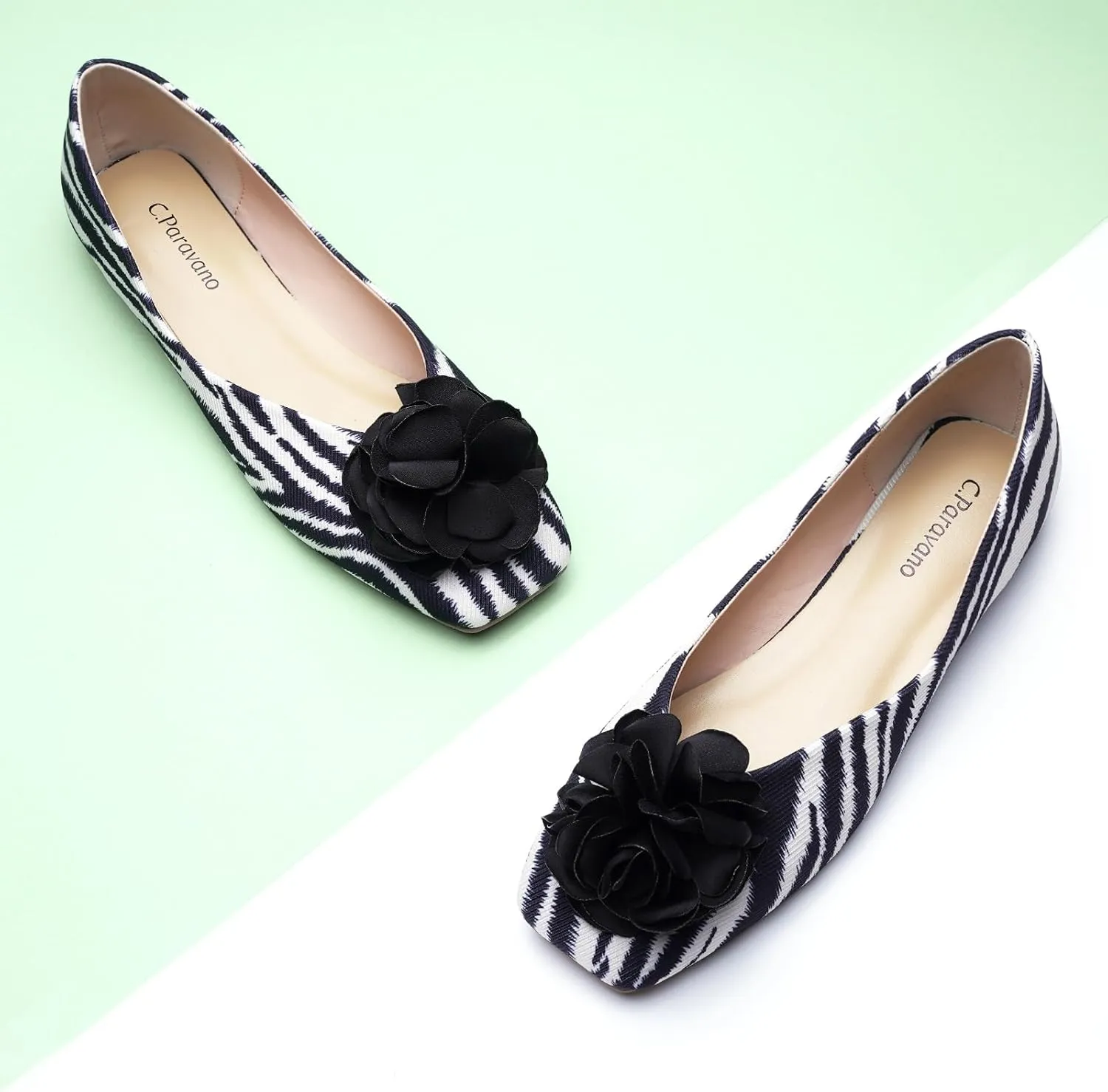 C.Paravano Ballet Flats for Women | Womens Flats Shoes | Square Toe Flats| Women's Flats | Slip On Dress Shoes | Flower Shoes