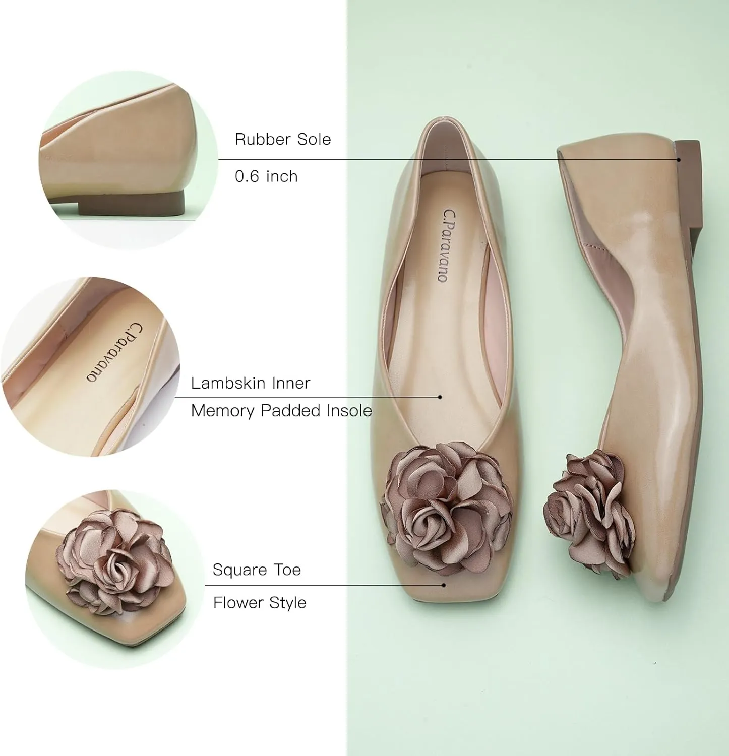 C.Paravano Ballet Flats for Women | Womens Flats Shoes | Square Toe Flats| Women's Flats | Slip On Dress Shoes | Flower Shoes