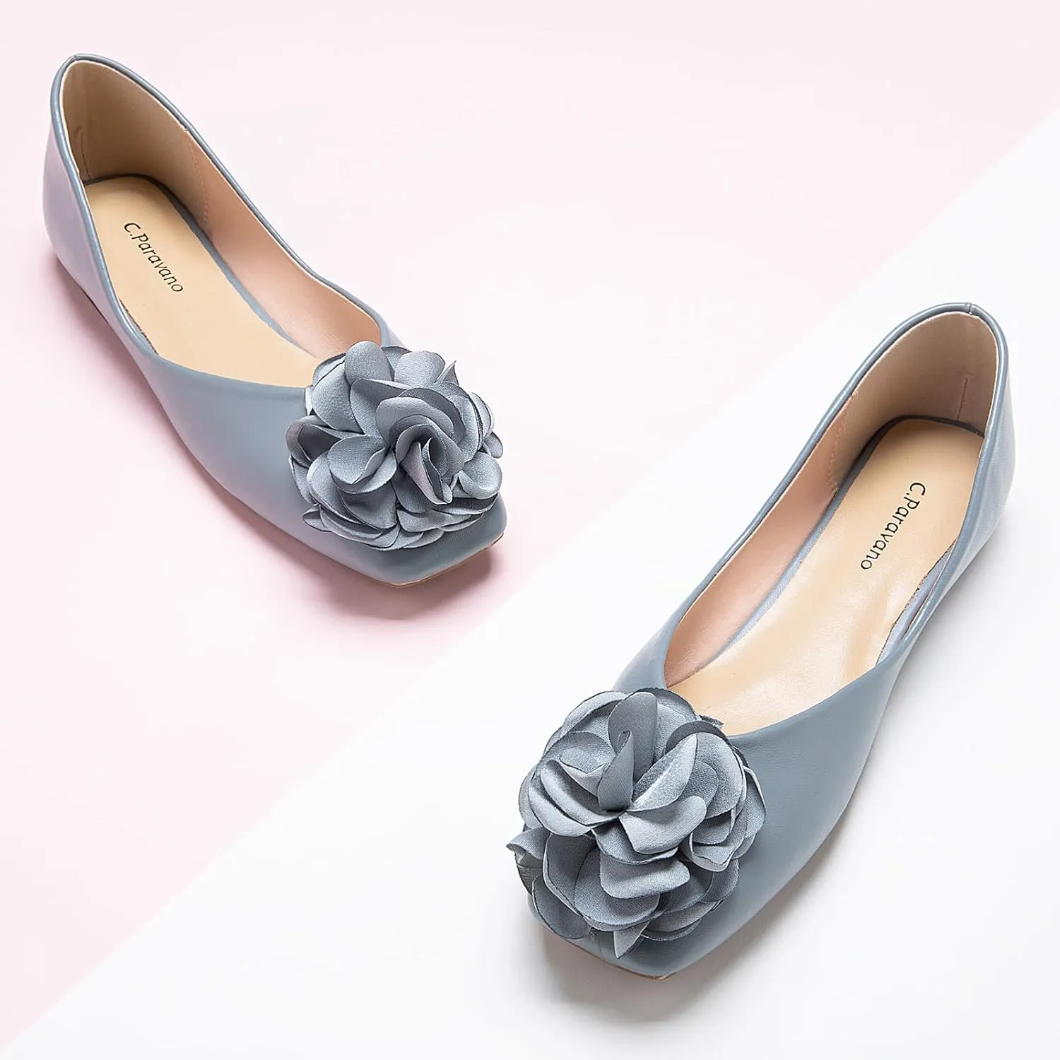 C.Paravano Ballet Flats for Women | Womens Flats Shoes | Square Toe Flats| Women's Flats | Slip On Dress Shoes | Flower Shoes