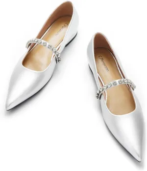 C.Paravano Women’s Flats Pointed Toe Crystal Strap Comfortable Slip On Shoes for Wedding Guest, Office, Cocktail Party, Date Night, Business Casual