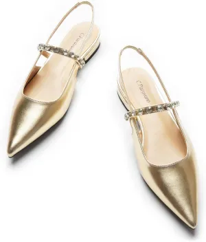 C.Paravano Women's Slingback Flats Crystal Strap Pointed Toe Sandals Comfortable Leather Dress Shoes for Wedding, Party, Work & Everyday Casual(Size 12,Silver)