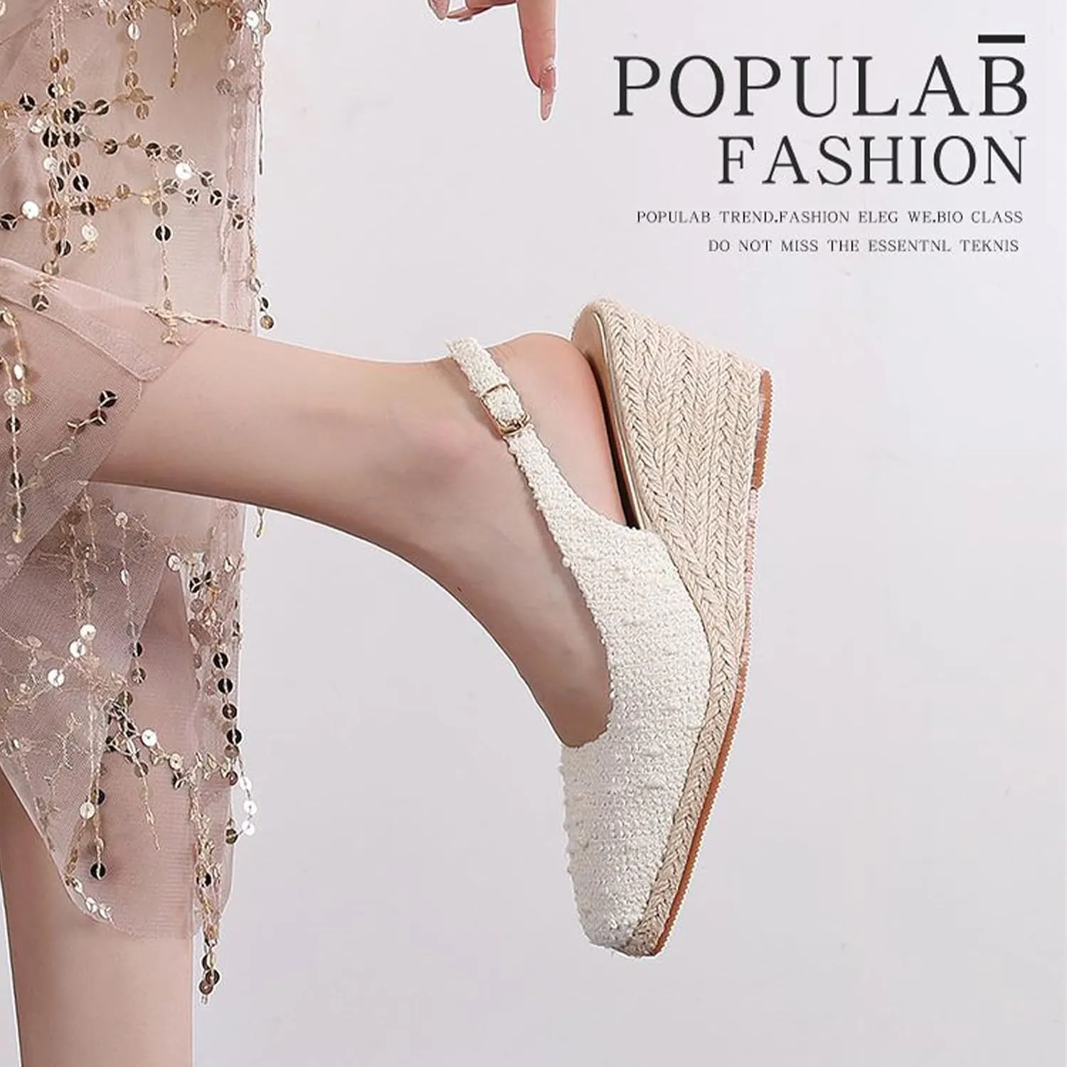 Crepuscute Women's Flax Closed-Toe Espadrille Wedge Sandals with Adjustable Ankle Strap Summer Outdoor Party Comfortable Causal Shoes