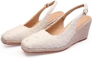 Crepuscute Women's Flax Closed-Toe Espadrille Wedge Sandals with Adjustable Ankle Strap Summer Outdoor Party Comfortable Causal Shoes