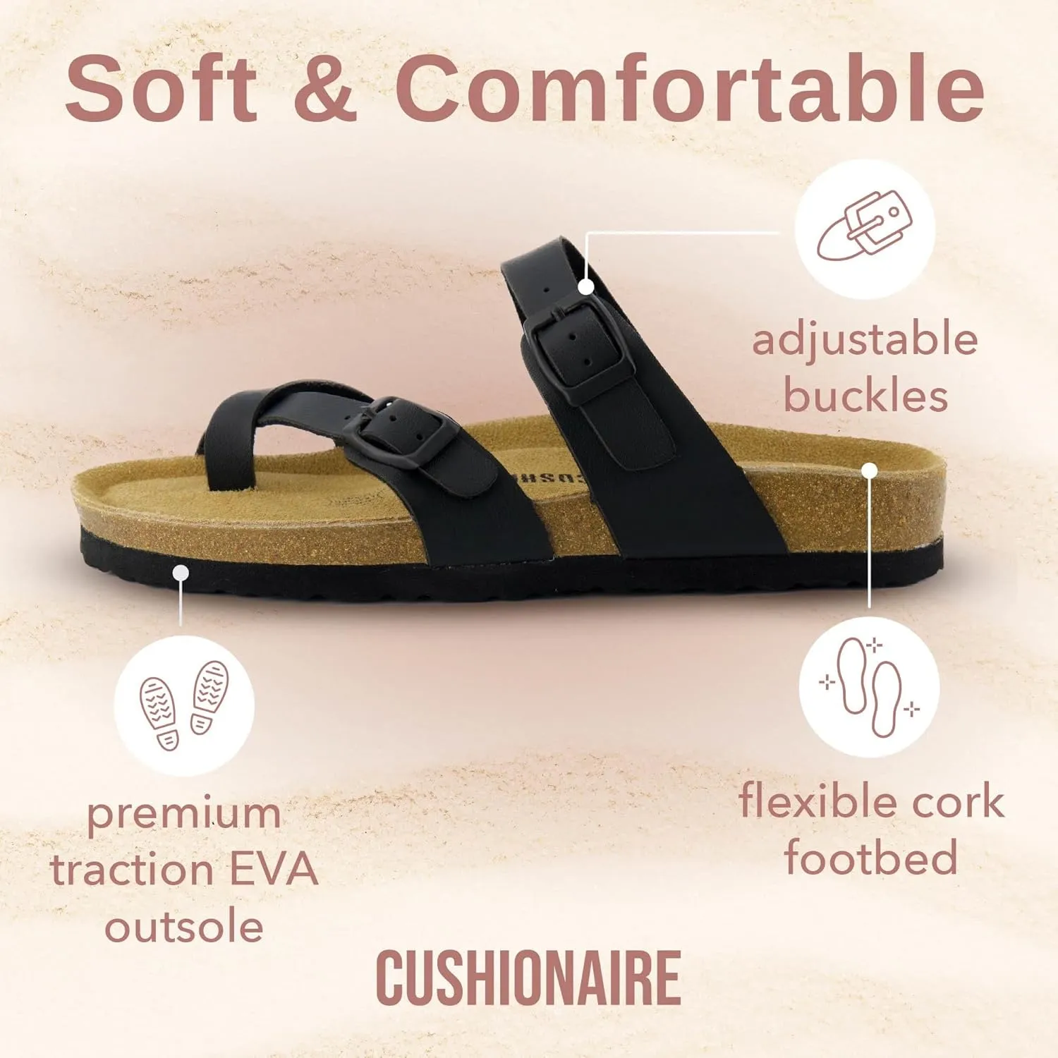 CUSHIONAIRE Women's Luna Cork Footbed Sandal With  Comfort