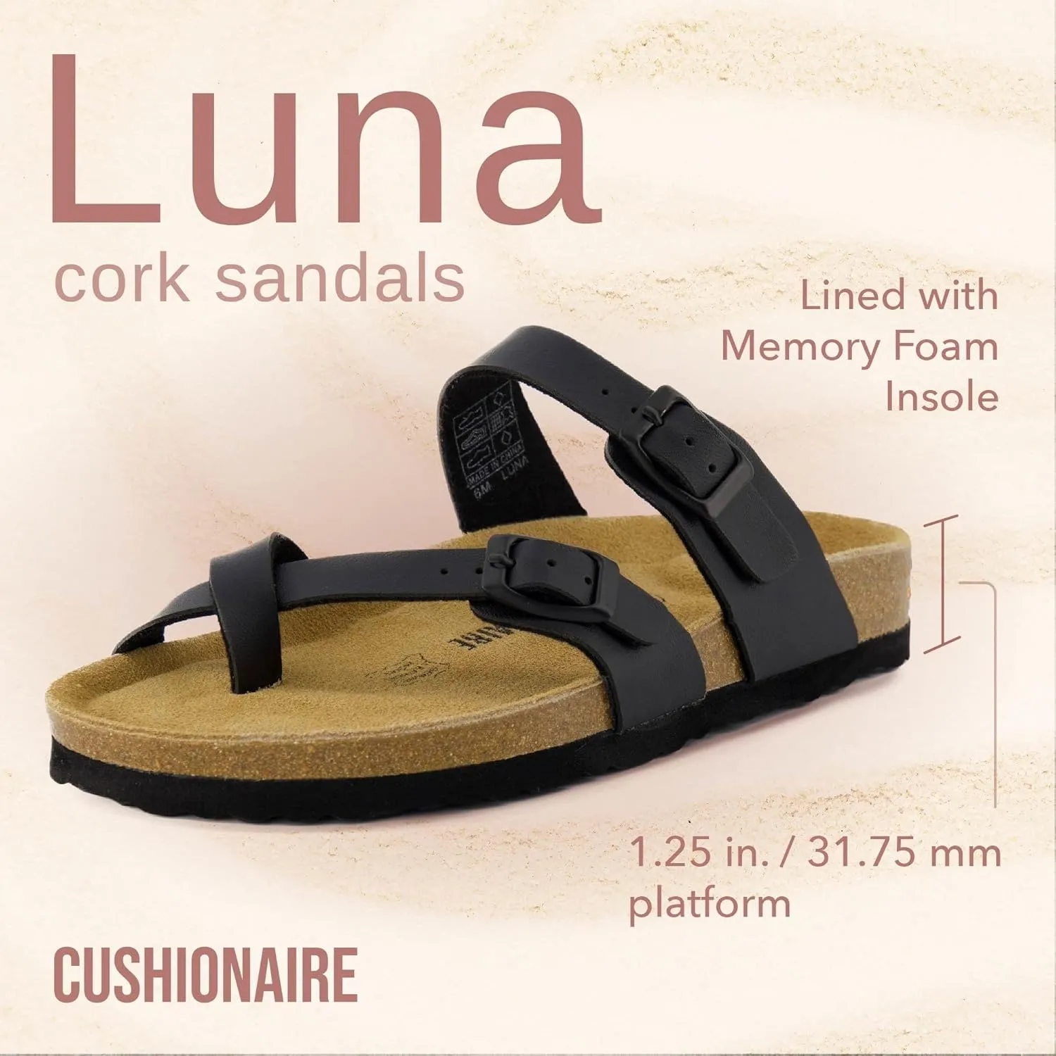 CUSHIONAIRE Women's Luna Cork Footbed Sandal With  Comfort