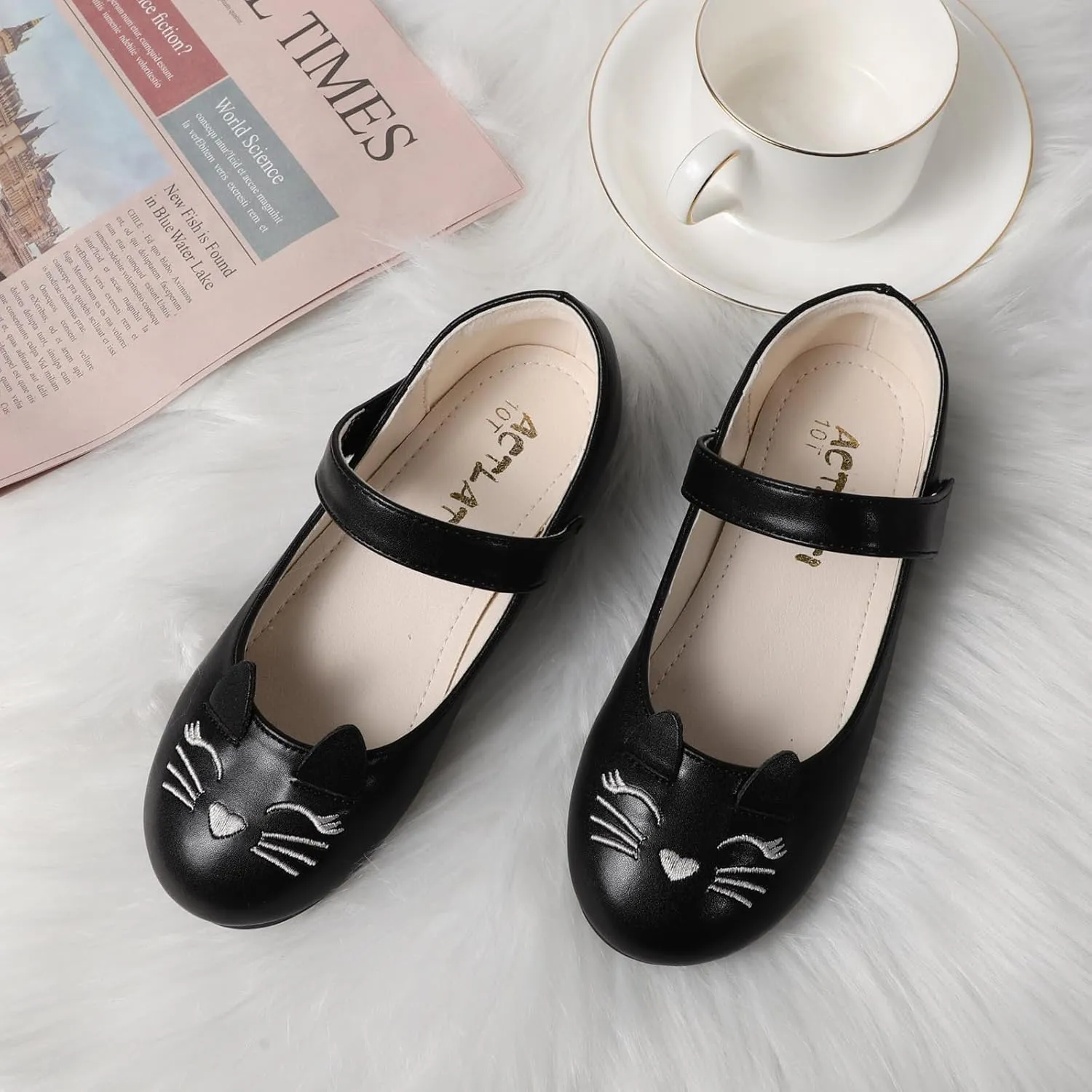 Cute Cat Dress Shoes for Toddler Girls, Flower Girls Mary Jane Shoes Glitter Princess Ballet Flats for School Party Wedding