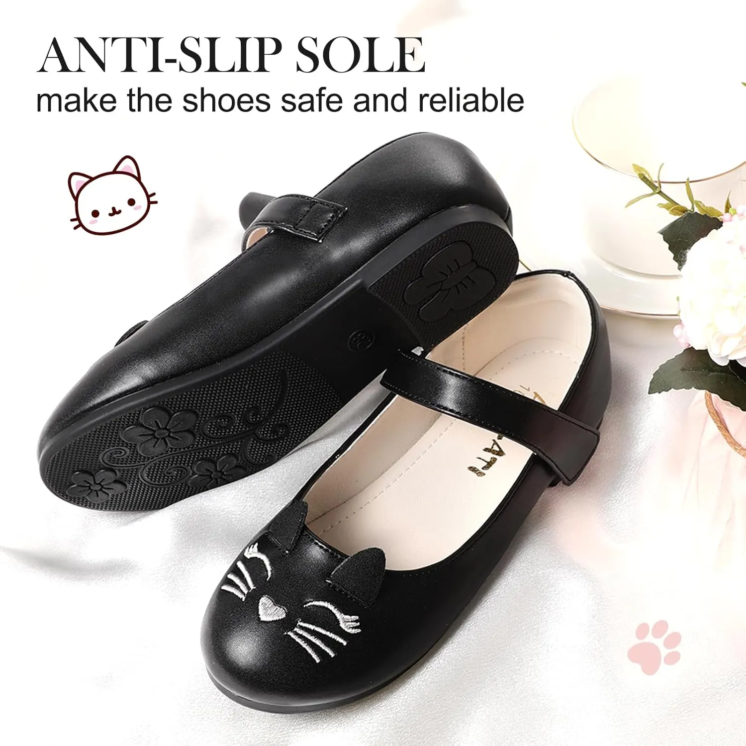 Cute Cat Dress Shoes for Toddler Girls, Flower Girls Mary Jane Shoes Glitter Princess Ballet Flats for School Party Wedding