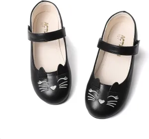 Cute Cat Dress Shoes for Toddler Girls, Flower Girls Mary Jane Shoes Glitter Princess Ballet Flats for School Party Wedding