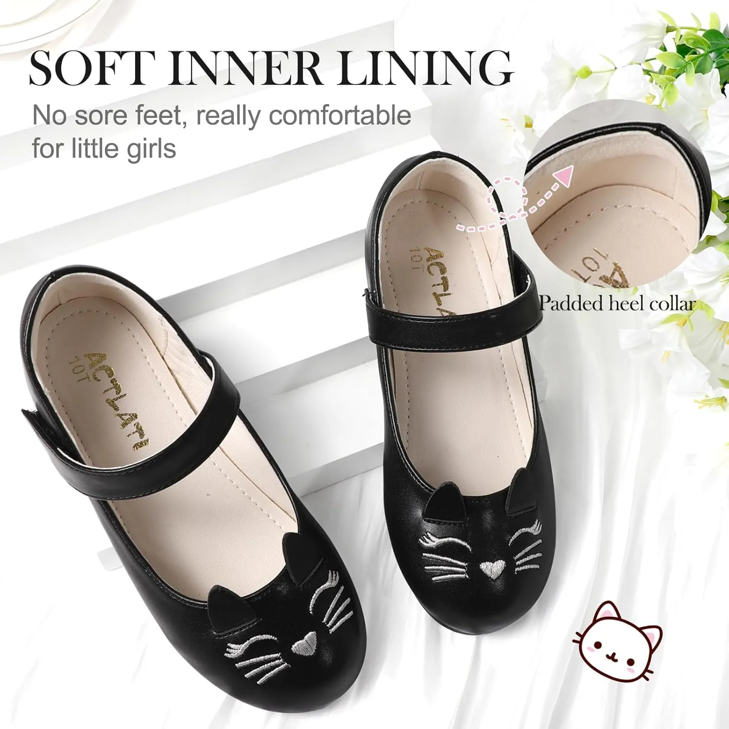 Cute Cat Dress Shoes for Toddler Girls, Flower Girls Mary Jane Shoes Glitter Princess Ballet Flats for School Party Wedding