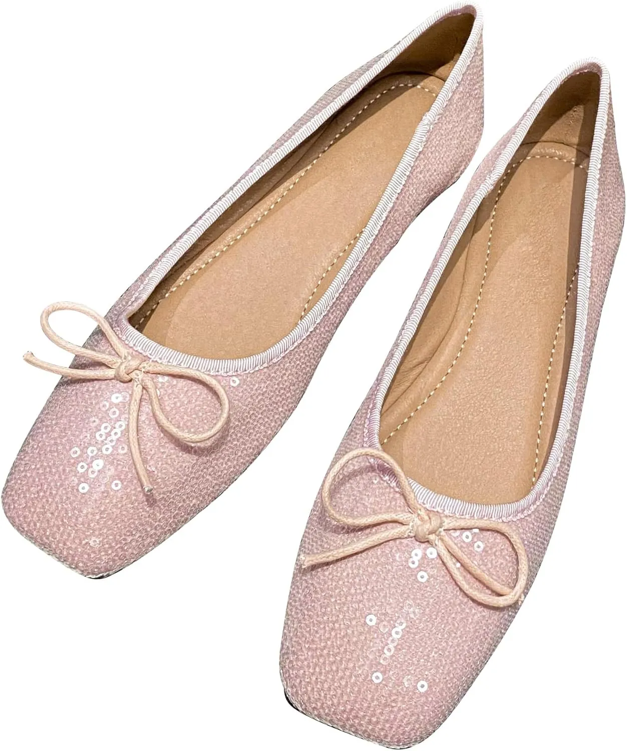 Dear Time Women's Sequin Flats Glitter Shoes Bow Dance Ballets Party Sparkly Flat Dress Shoes