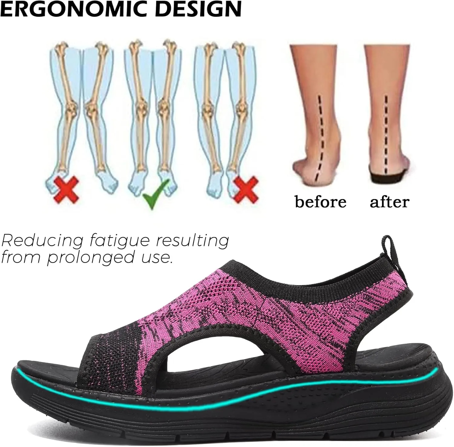 DimaiGlobal Women's Walking Sandals Arch Support Orthotic Comfort Slip-On Sport Sandals Open-Toe Platform Sandals for Plantar Fasciitis Summer Beach Casual