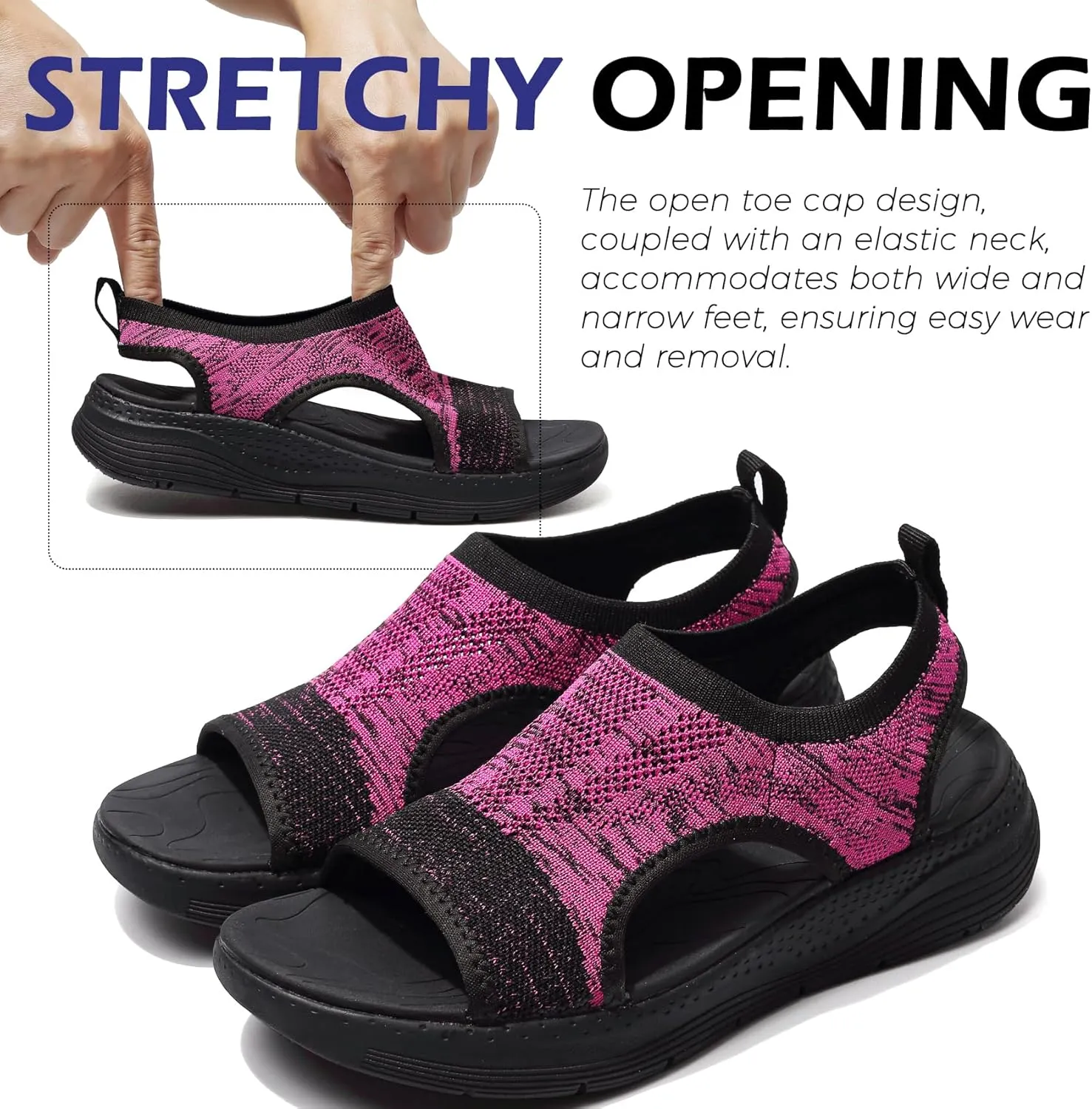 DimaiGlobal Women's Walking Sandals Arch Support Orthotic Comfort Slip-On Sport Sandals Open-Toe Platform Sandals for Plantar Fasciitis Summer Beach Casual