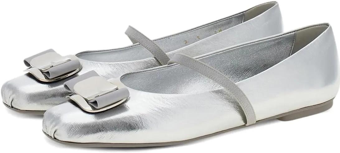 Divanne Ballet Flats for Women, Bowtie Mary Jane Flats Square Toe Ballerina Shoes with Strap
