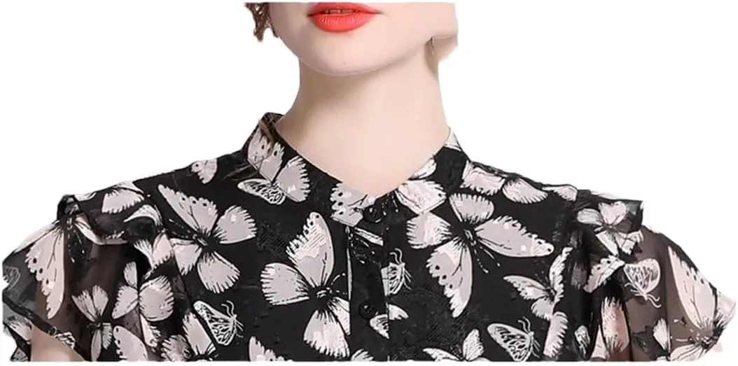 Dndrdhfb Women Chiffon Resort Dress Long Printed Layered A-Line Maxi Dress