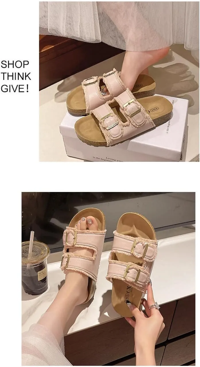 Double Buckle Belt Platform Sandals Wooden Clogs for Women Comfortable Slides Comfy Comfort Casual Cute Kawaii Fashion Trendy Shoes Beach Rave Summer