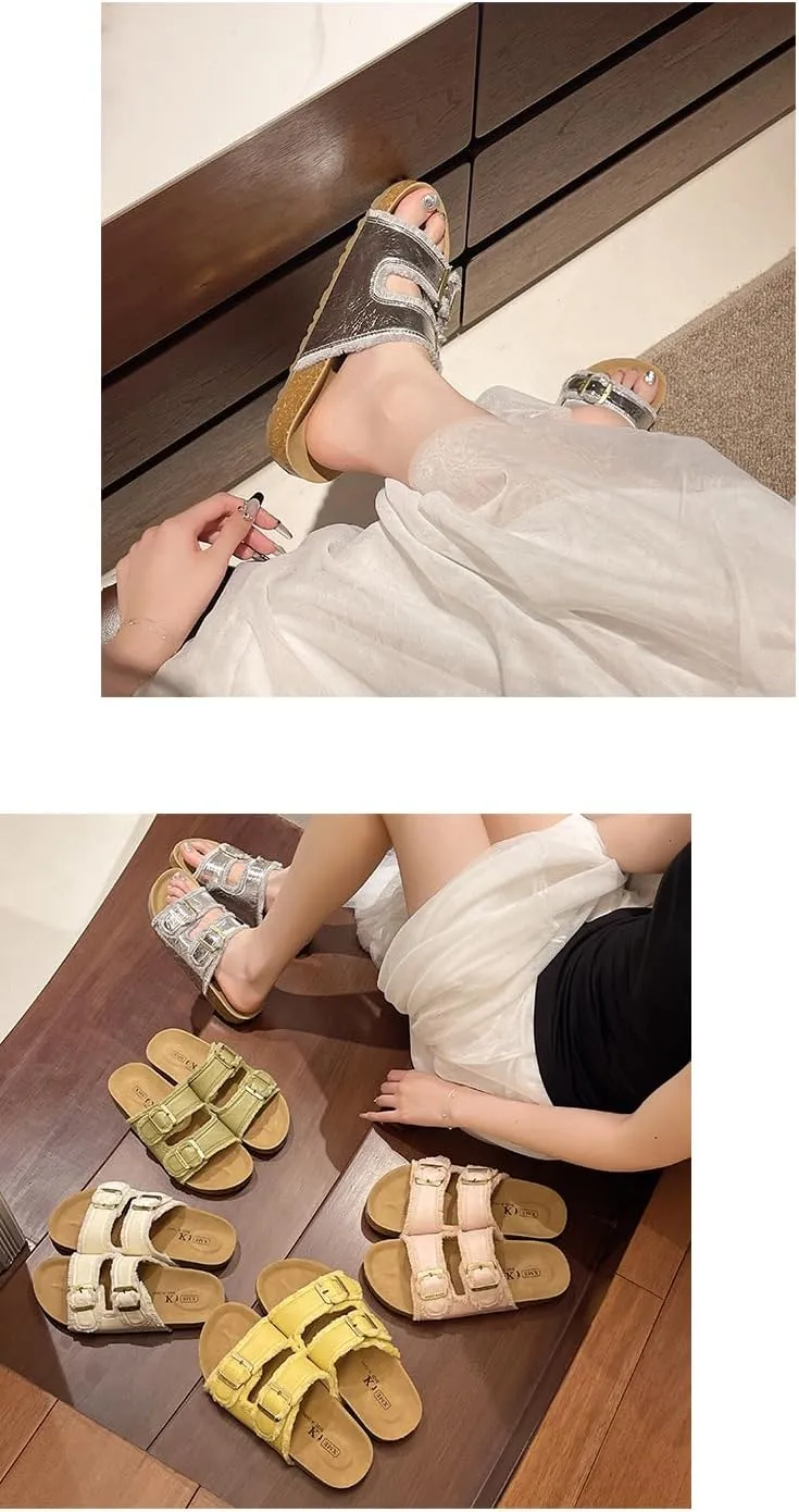 Double Buckle Belt Platform Sandals Wooden Clogs for Women Comfortable Slides Comfy Comfort Casual Cute Kawaii Fashion Trendy Shoes Beach Rave Summer