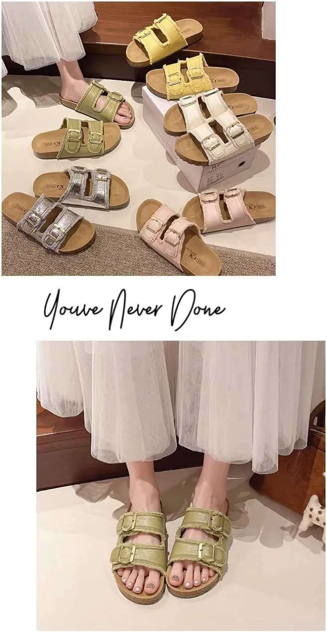 Double Buckle Belt Platform Sandals Wooden Clogs for Women Comfortable Slides Comfy Comfort Casual Cute Kawaii Fashion Trendy Shoes Beach Rave Summer
