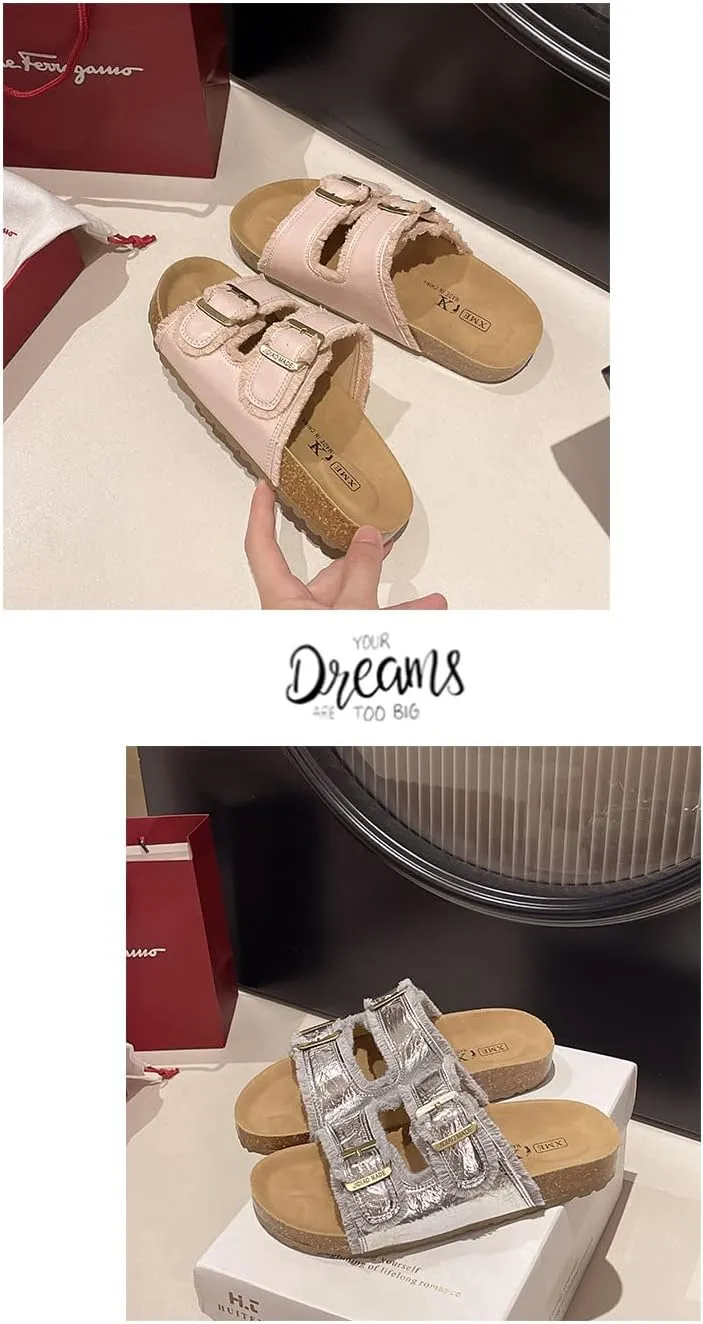 Double Buckle Belt Platform Sandals Wooden Clogs for Women Comfortable Slides Comfy Comfort Casual Cute Kawaii Fashion Trendy Shoes Beach Rave Summer