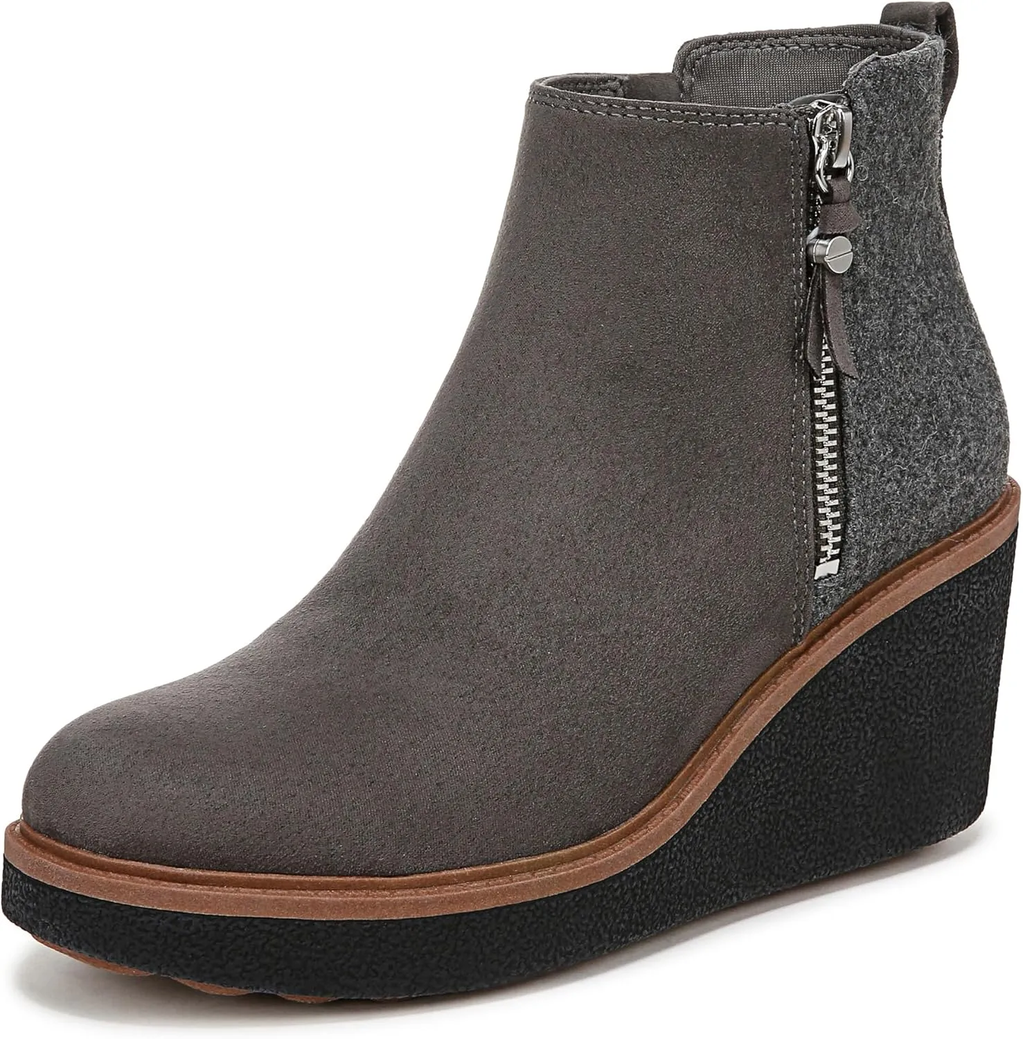 Dr. Scholl's Womens Amber Wedge Boot Greystone Microfiber/Wool 8.5 M