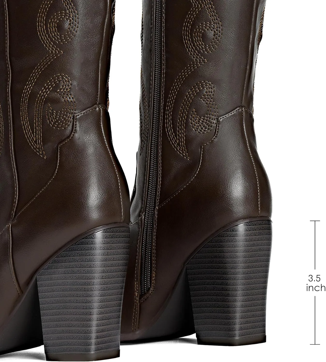 DREAM PAIRS Cowboy Boots For Women, Comfortable Pull On Zipper Chunky Heel Pointed Toe Embroidered Western Cowgirl Knee High Boots