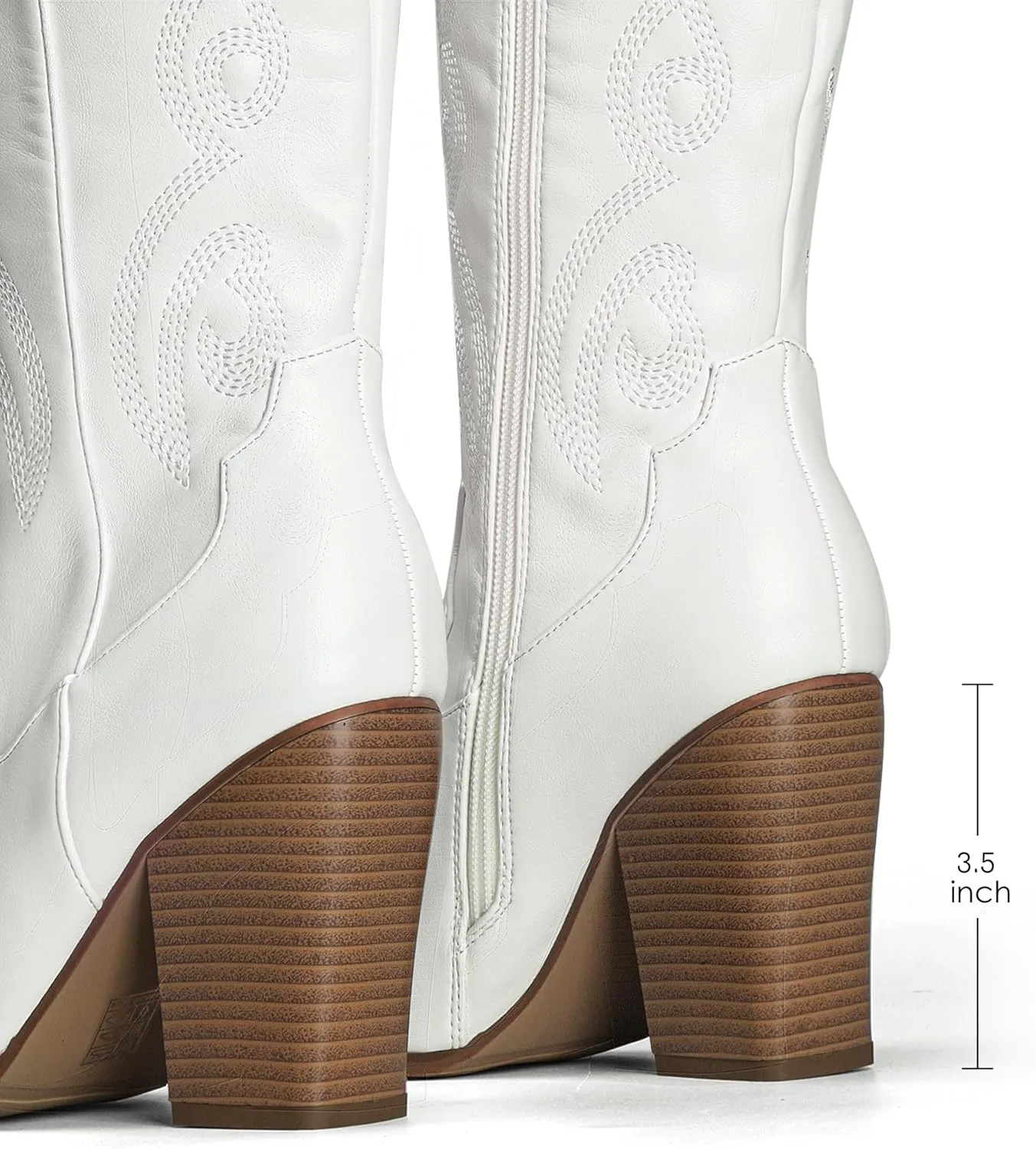 DREAM PAIRS Cowboy Boots For Women, Comfortable Pull On Zipper Chunky Heel Pointed Toe Embroidered Western Cowgirl Knee High Boots