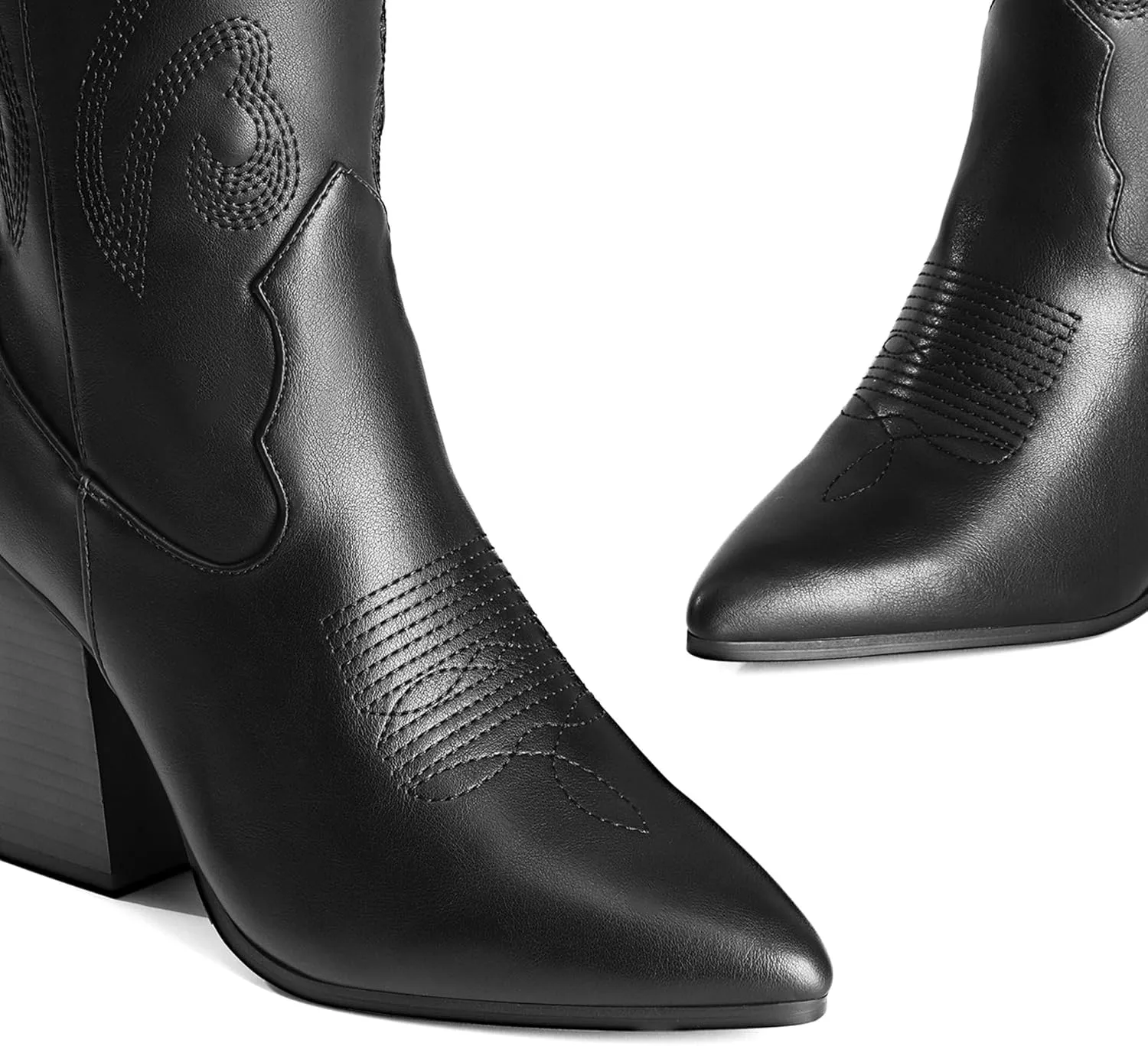 DREAM PAIRS Cowboy Boots For Women, Comfortable Pull On Zipper Chunky Heel Pointed Toe Embroidered Western Cowgirl Knee High Boots