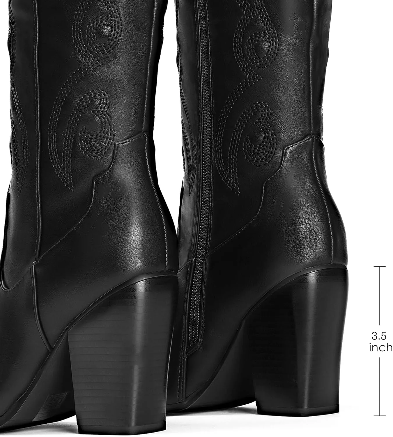 DREAM PAIRS Cowboy Boots For Women, Comfortable Pull On Zipper Chunky Heel Pointed Toe Embroidered Western Cowgirl Knee High Boots