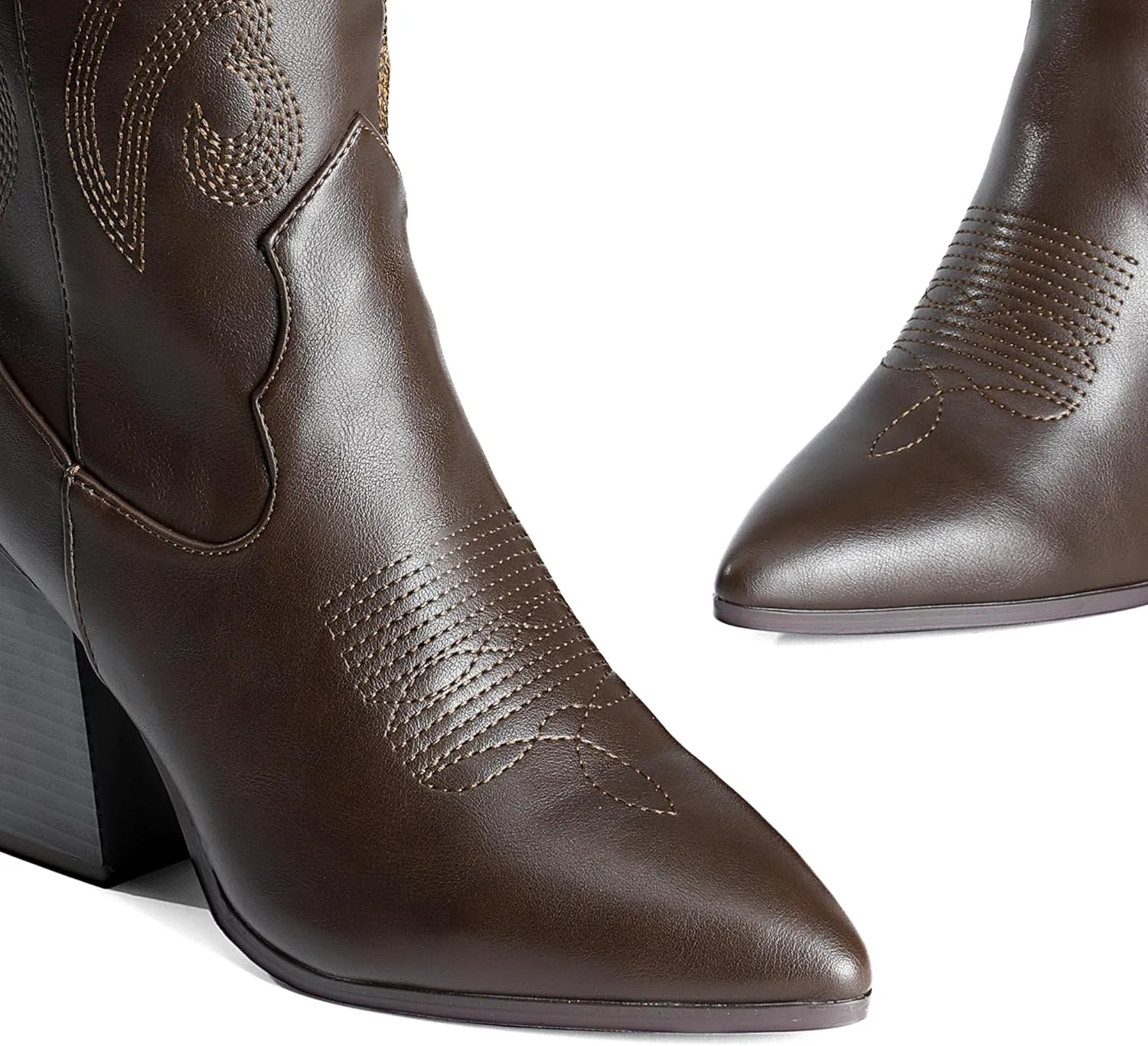 DREAM PAIRS Cowboy Boots For Women, Comfortable Pull On Zipper Chunky Heel Pointed Toe Embroidered Western Cowgirl Knee High Boots
