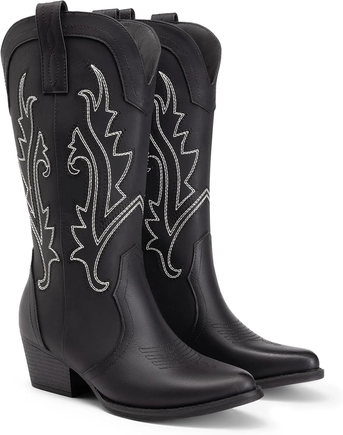 DREAM PAIRS Women's Cowboy Cowgirl Boots Embroidered Pointed Toe Low Heel Western Mid Calf Boot for Theme Party Country Concert