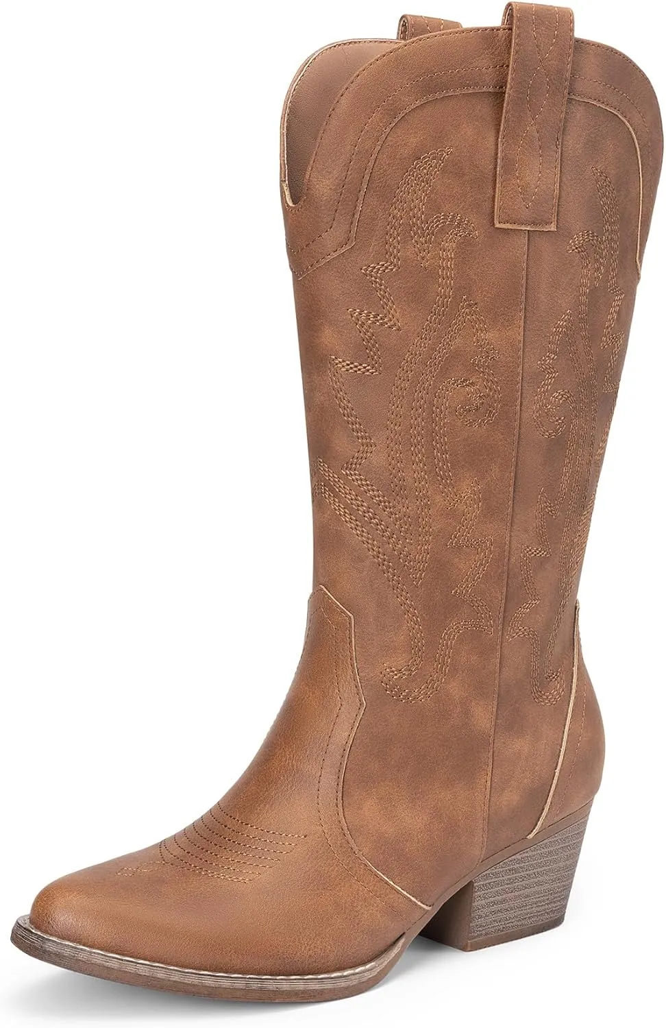 DREAM PAIRS Women's Cowboy Cowgirl Boots Embroidered Pointed Toe Low Heel Western Mid Calf Boot for Theme Party Country Concert