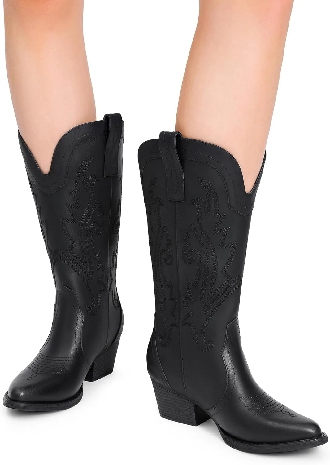 DREAM PAIRS Women's Cowboy Cowgirl Boots Embroidered Pointed Toe Low Heel Western Mid Calf Boot for Theme Party Country Concert