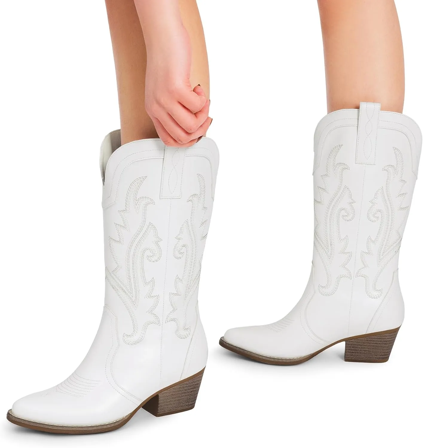 DREAM PAIRS Women's Cowboy Cowgirl Boots Embroidered Pointed Toe Low Heel Western Mid Calf Boot for Theme Party Country Concert