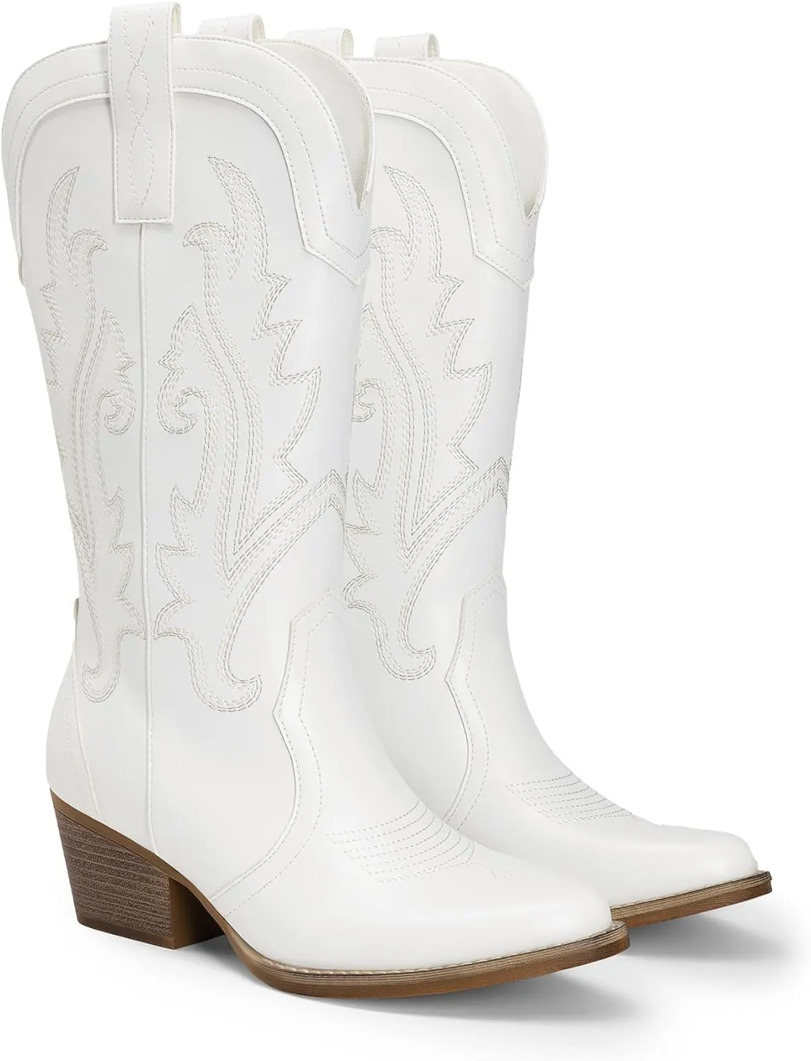 DREAM PAIRS Women's Cowboy Cowgirl Boots Embroidered Pointed Toe Low Heel Western Mid Calf Boot for Theme Party Country Concert