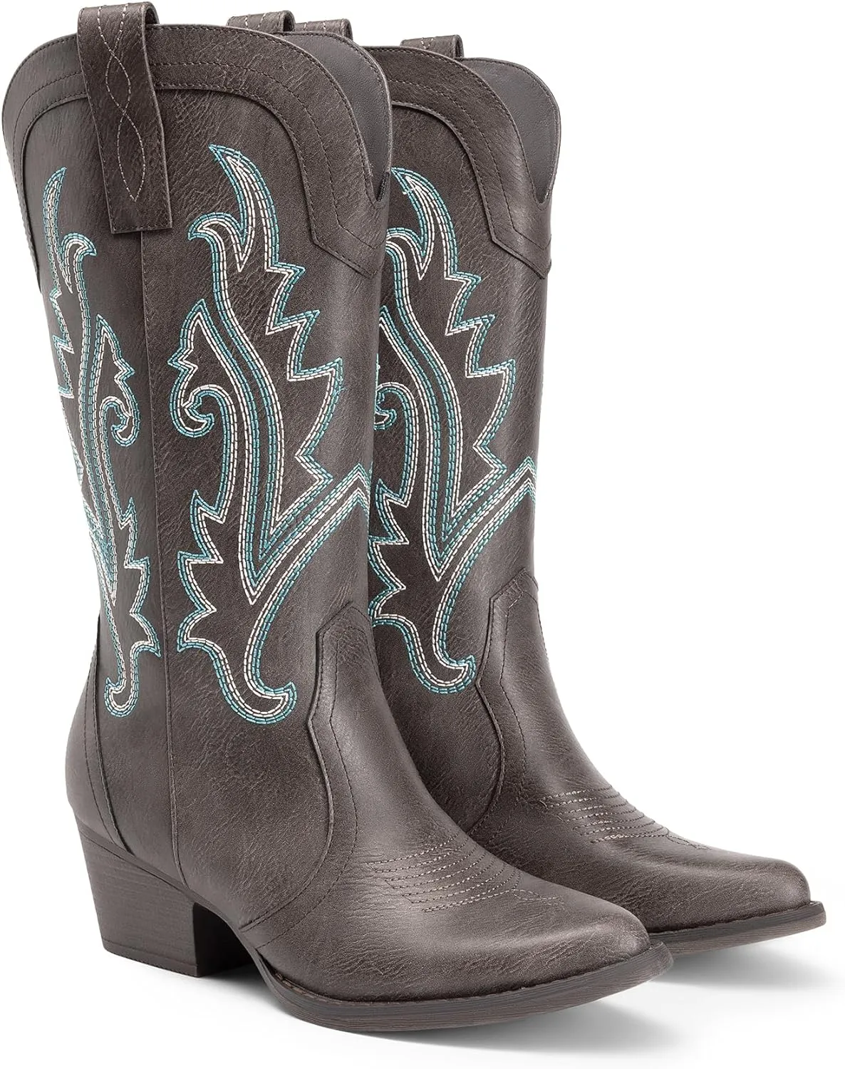 DREAM PAIRS Women's Cowboy Cowgirl Boots Embroidered Pointed Toe Low Heel Western Mid Calf Boot for Theme Party Country Concert