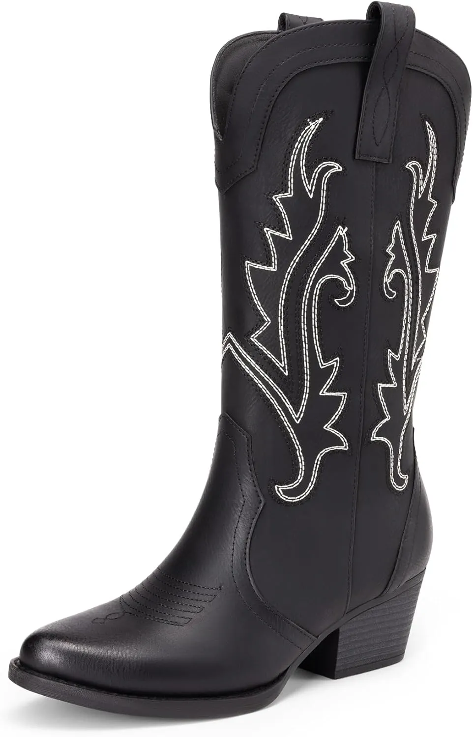 DREAM PAIRS Women's Cowboy Cowgirl Boots Embroidered Pointed Toe Low Heel Western Mid Calf Boot for Theme Party Country Concert