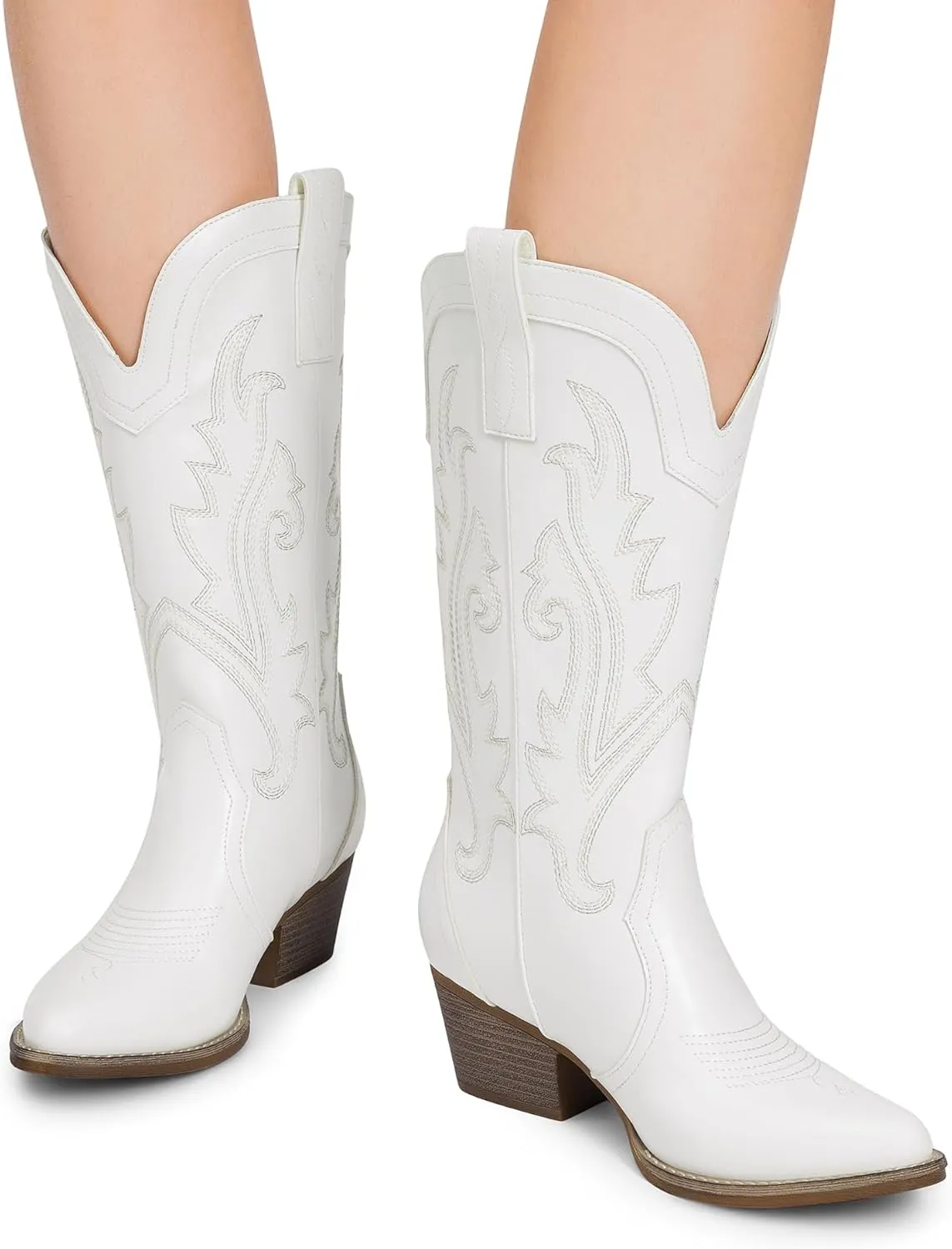 DREAM PAIRS Women's Cowboy Cowgirl Boots Embroidered Pointed Toe Low Heel Western Mid Calf Boot for Theme Party Country Concert
