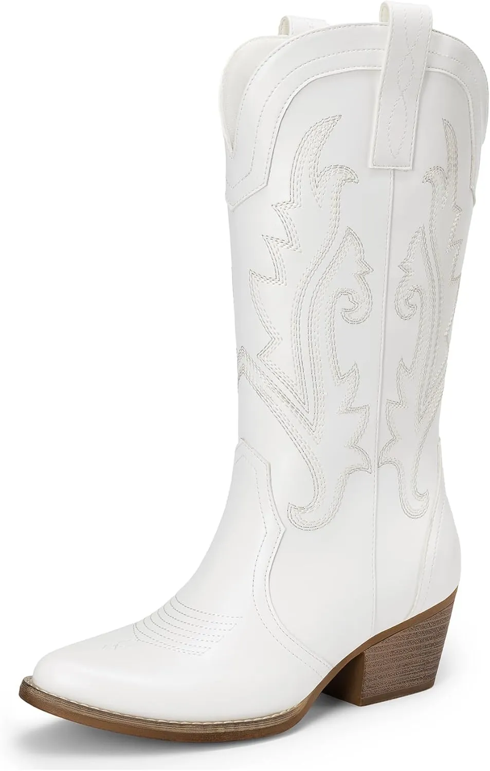 DREAM PAIRS Women's Cowboy Cowgirl Boots Embroidered Pointed Toe Low Heel Western Mid Calf Boot for Theme Party Country Concert