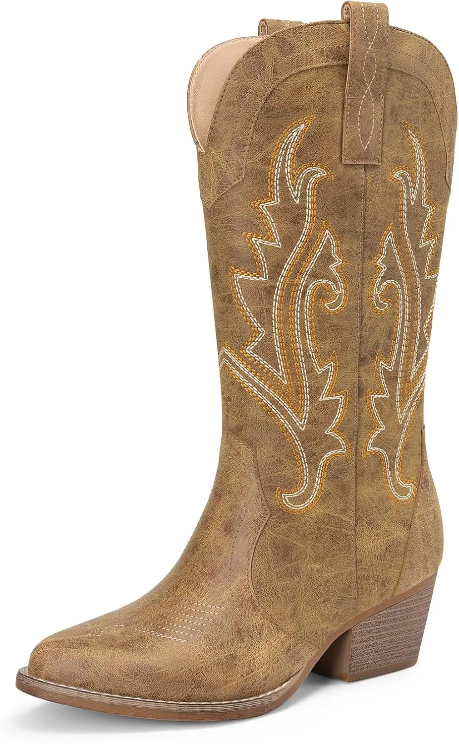 DREAM PAIRS Women's Cowboy Cowgirl Boots Embroidered Pointed Toe Low Heel Western Mid Calf Boot for Theme Party Country Concert