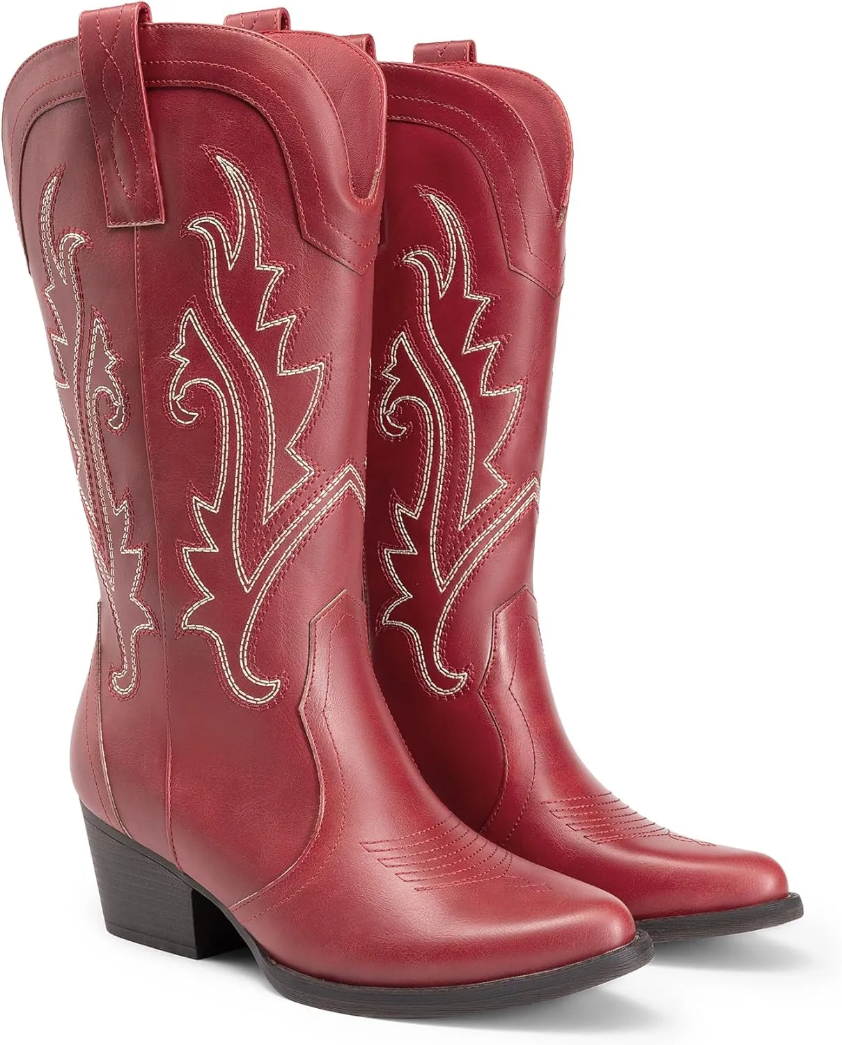 DREAM PAIRS Women's Cowboy Cowgirl Boots Embroidered Pointed Toe Low Heel Western Mid Calf Boot for Theme Party Country Concert